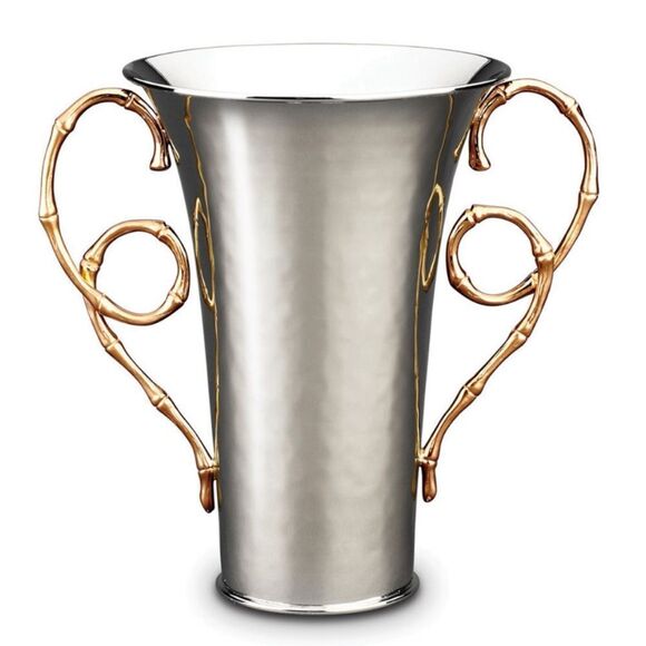 L'Objet Evoca Vase  24K gold-plated bamboo accents Size Medium/ 10 D x 10 H in - Picture 1 of 4
